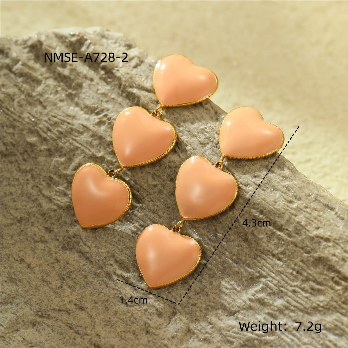 Pendientes de acero inoxidable en forma de corazón, estilo francés vintage, con baño de oro de 18 quilates y acabado esmaltado