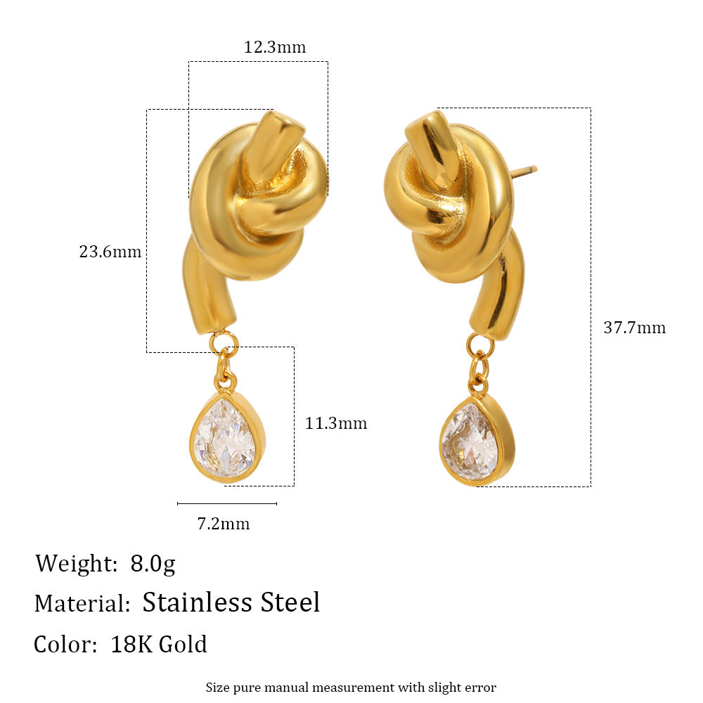 Vintage Luxury 18K Gold Plated Stainless Steel Geometric Teardrop Necklace with Cubic Zirconia