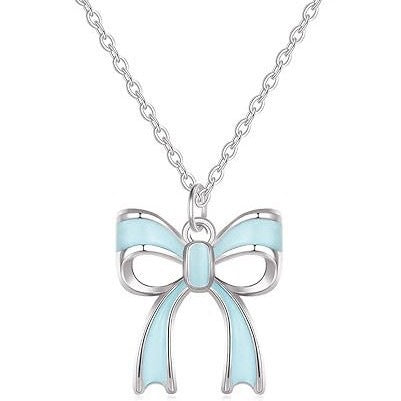 Sweet PVD Stainless Steel Necklace with Alloy Drip Oil Bow Pendant