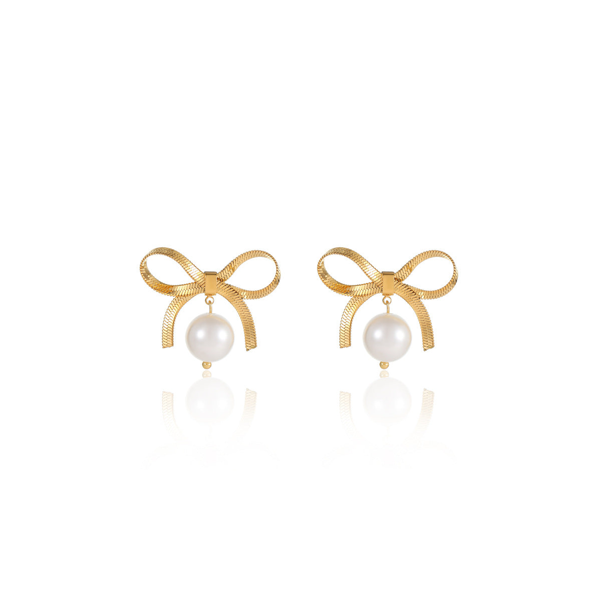 Orecchini a perno da donna a forma di fiocco in acciaio inossidabile alla moda con intarsio in zircone, lucidati e placcati per un elegante abbigliamento da ufficio