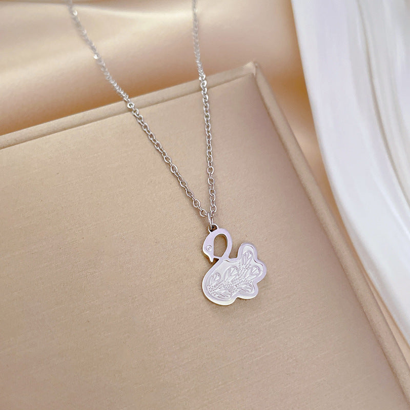 Minimalist Swan Pendant Necklace in Titanium Steel with Gold Plating for Women and Men, Geometric Design Locket Chain Jewelry
