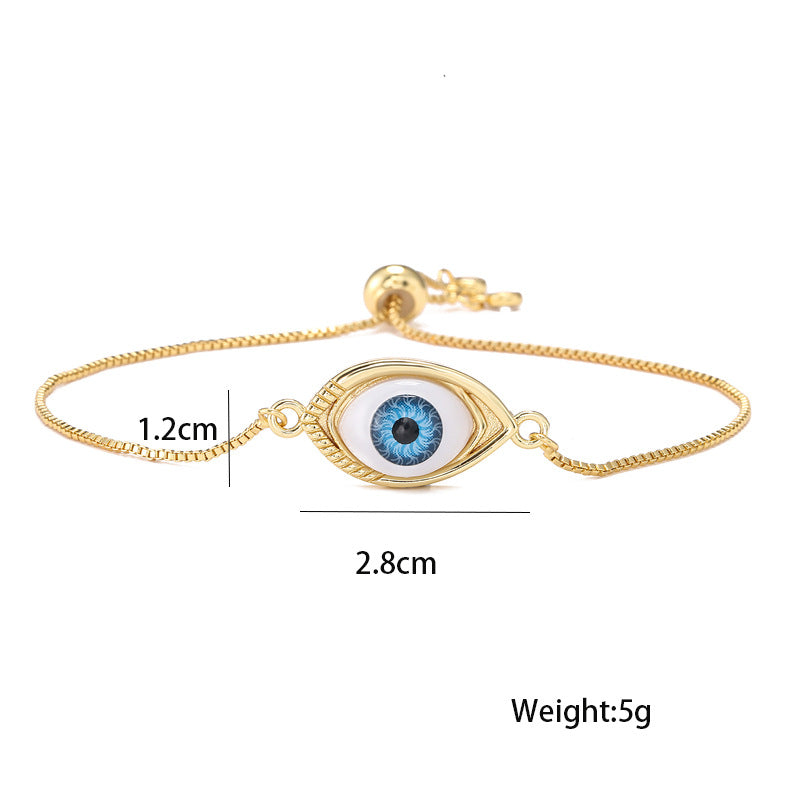 Geometric Evil Eye Cubic Zirconia Brass Bracelet for Women
