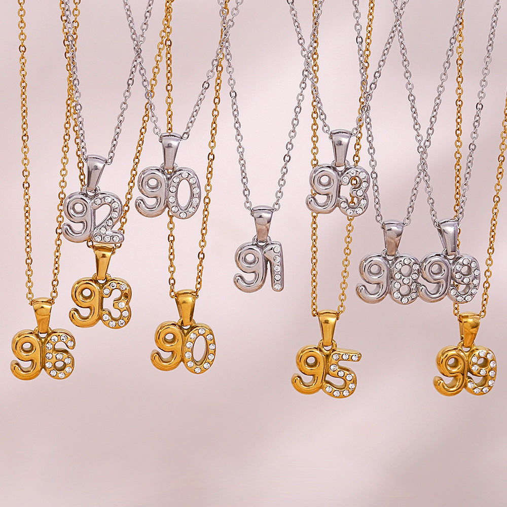 Minimalist Fashion Necklace for Women with Stainless Steel Chain, 18K Gold Plated Titanium Steel Pendant, Micro-Paved Rhinestone Accent, 3D Numeric Year Design
