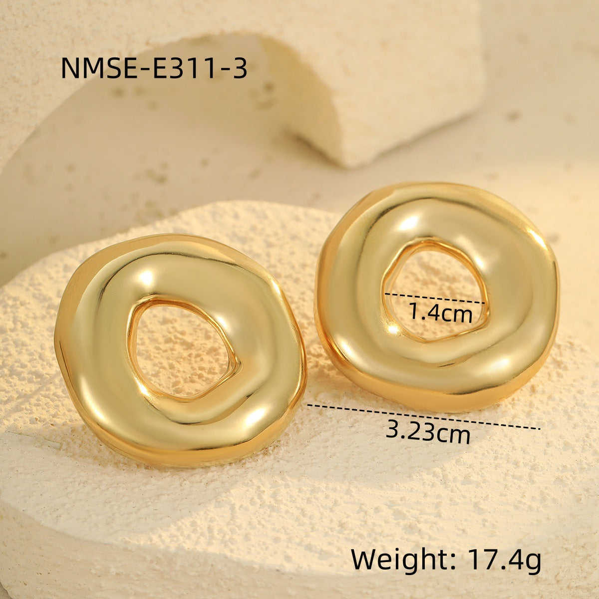 Pendientes de acero inoxidable redondos irregulares huecos estilo OL de moda con baño de oro de 18 quilates para mujer