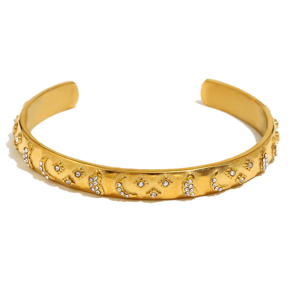 Elegant Geometric 18K Gold Plated Stainless Steel Ring Bracelet Earring Set for Women