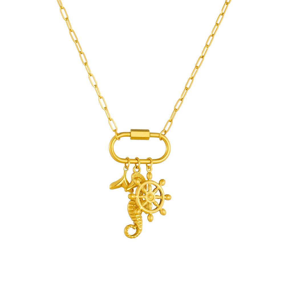 Personalized Ocean Creature Drop Oil Moon Ship Wheel Eye Pendant Stainless Steel Snake Chain Necklace for Women