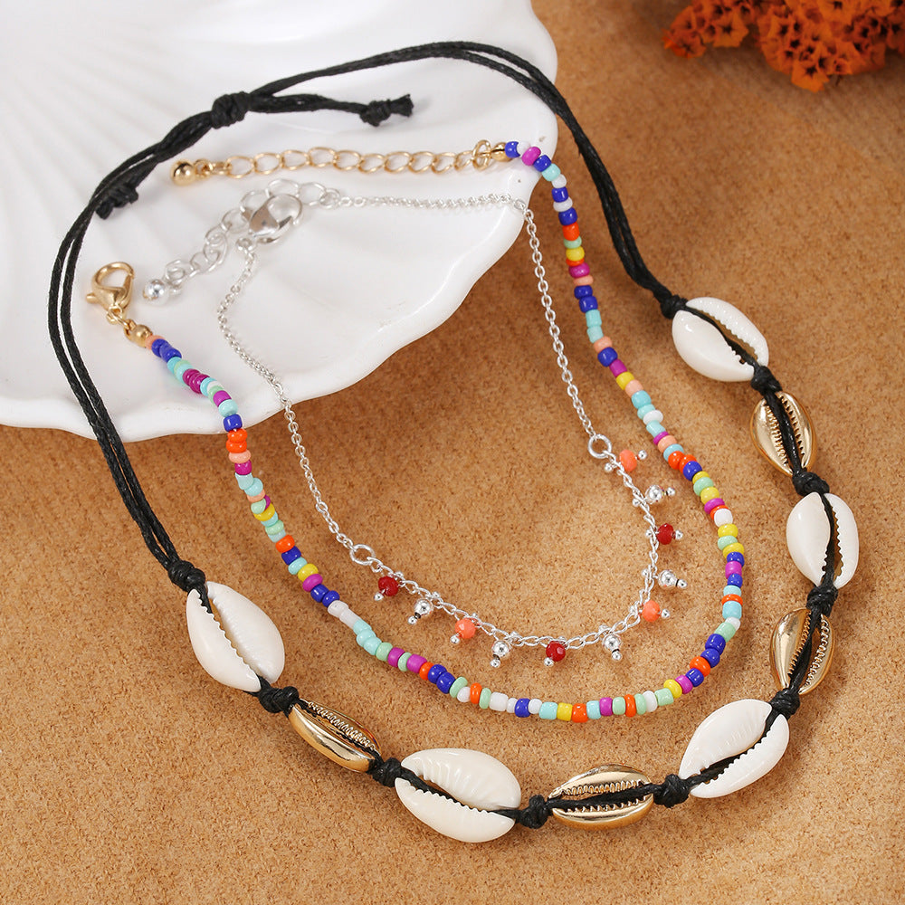 Bohemian Braided Geometric Brass and Glass Bead Anklet for Women