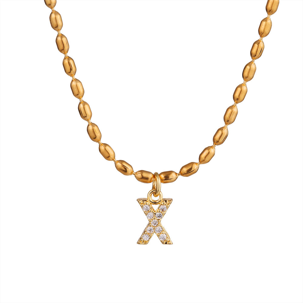 Collana in Acciaio Inossidabile a Forma di Lettera Minimalista con Intarsio di Strass da Donna, Stile Catena Snake, Elegante Gioiello per Clavicola