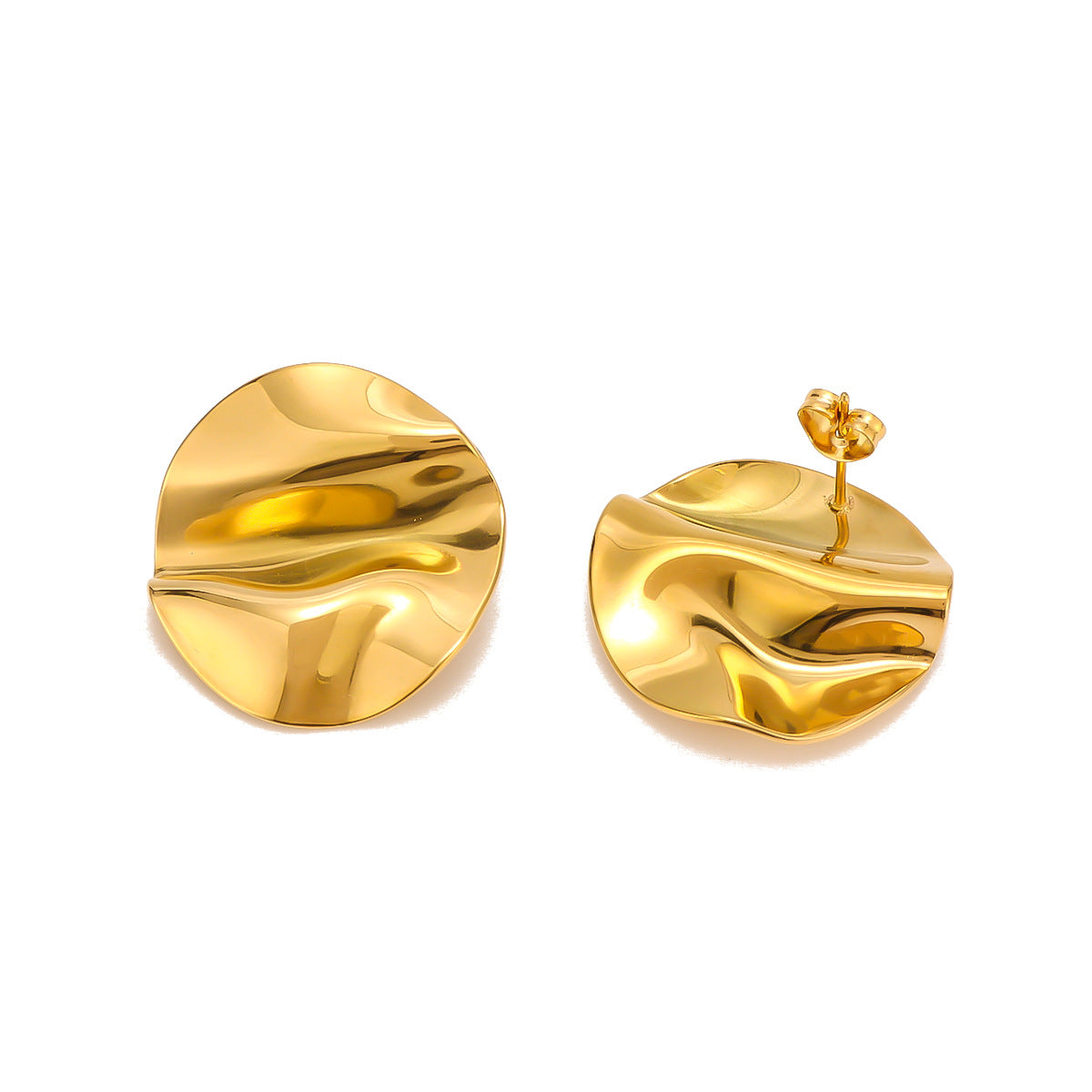 Irregular Ruffled Leaf-Shaped Stainless Steel Earrings with 18K Gold Plating for Women
