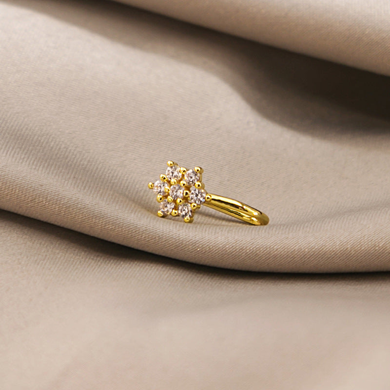 Minimalist Geometric U-Shaped Nose Clip Brass 18K Gold Plated Cubic Zirconia Adjustable Charm Bar