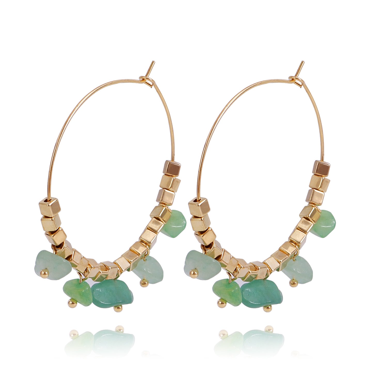 Pendientes de aro bohemios geométricos de turquesa para mujer con acabado de aleación chapada y motivo lunar inspirado en la naturaleza