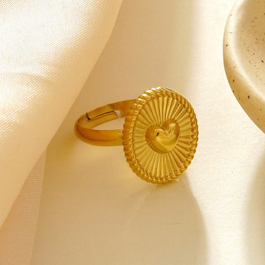 Anello Aperto da Donna Minimalista a Cuore Geometrico in Acciaio Inossidabile Placcato