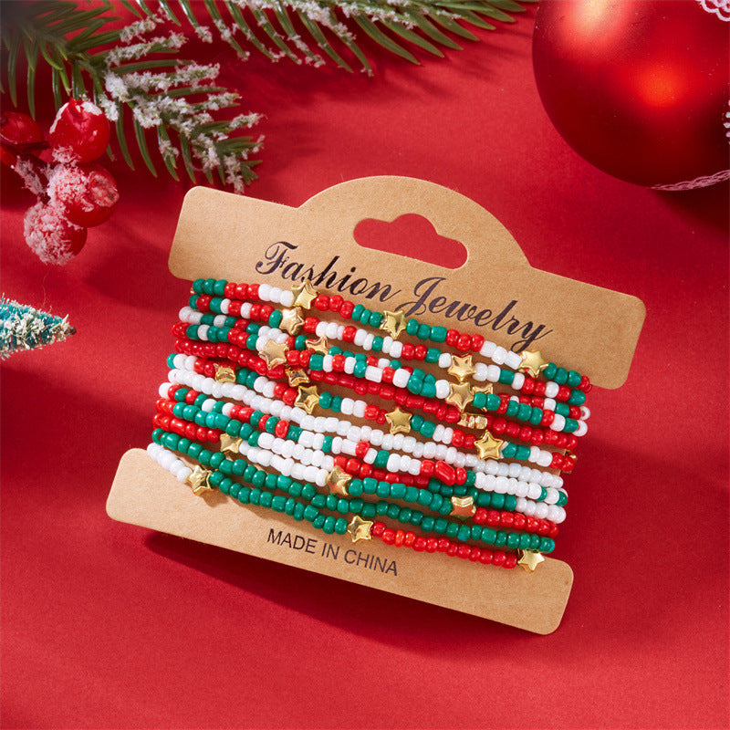 Casual Cartoon Alloy and Resin Beaded Bracelet with Santa Claus and Bell Charms