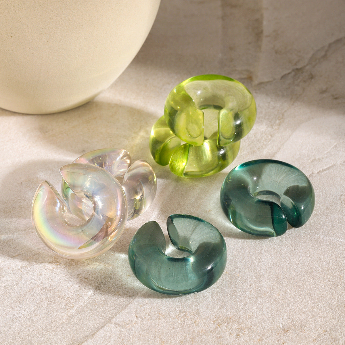 Minimalist Sweet Geometric Drip Oil Resin C-Shape Clip-On Earrings for Women