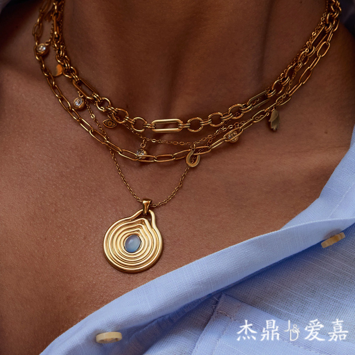 Minimalist Geometric Round Stainless Steel Plated Necklace with Titanium Steel Pendant for Women