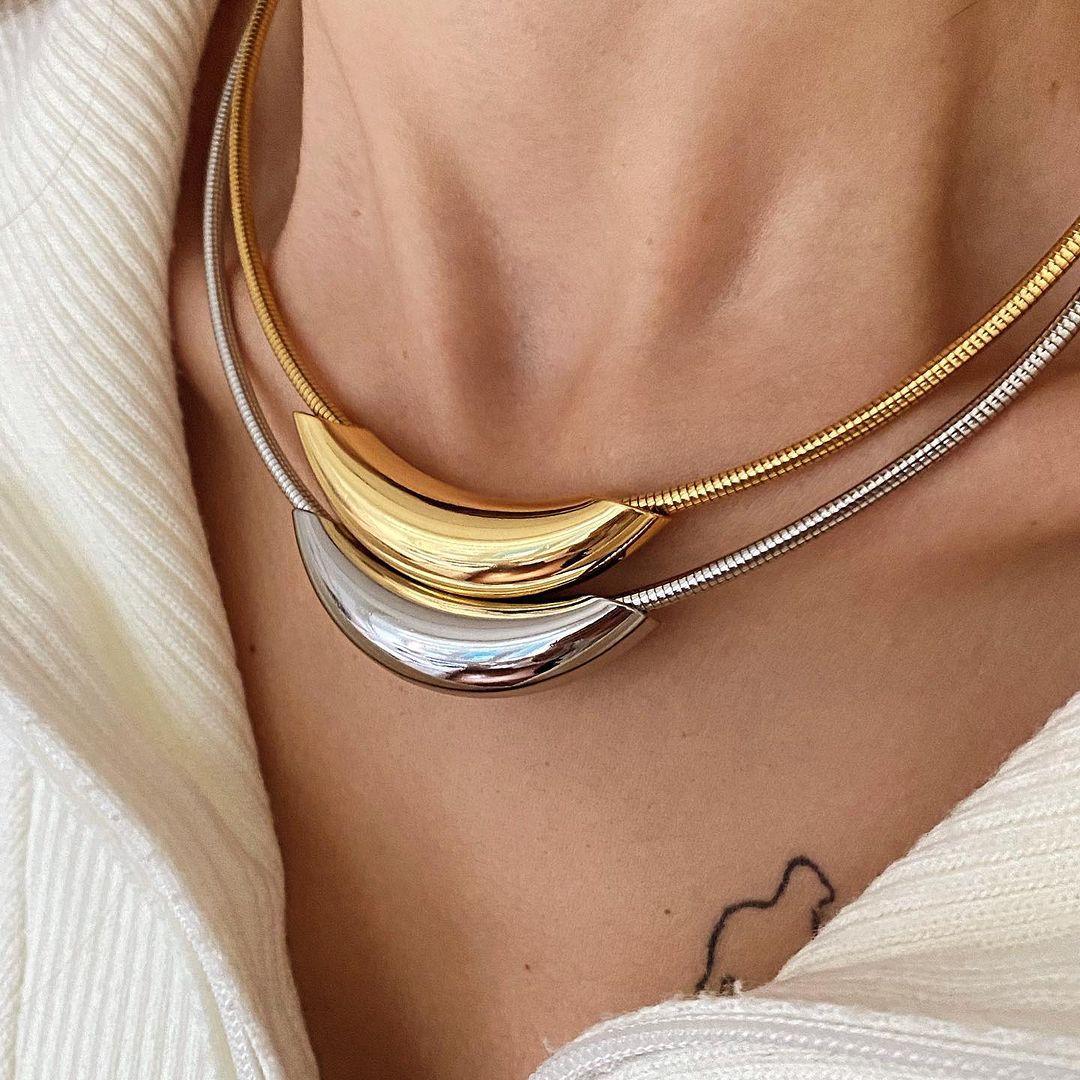 Gargantilla chapada en acero inoxidable con forma de U, estilo minimalista francés retro, para mujer