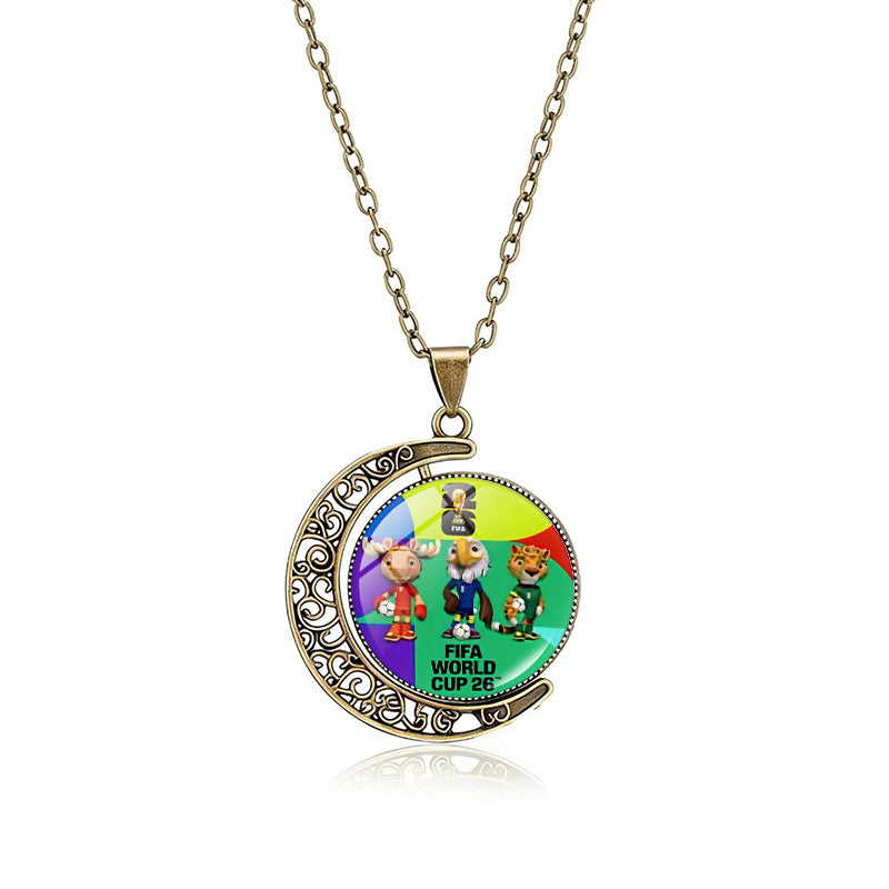 Casual Double-Sided Rotating Moon Geometric Crystal Pendant Plated Alloy Necklace Unisex Multi-Layer Cable Chain