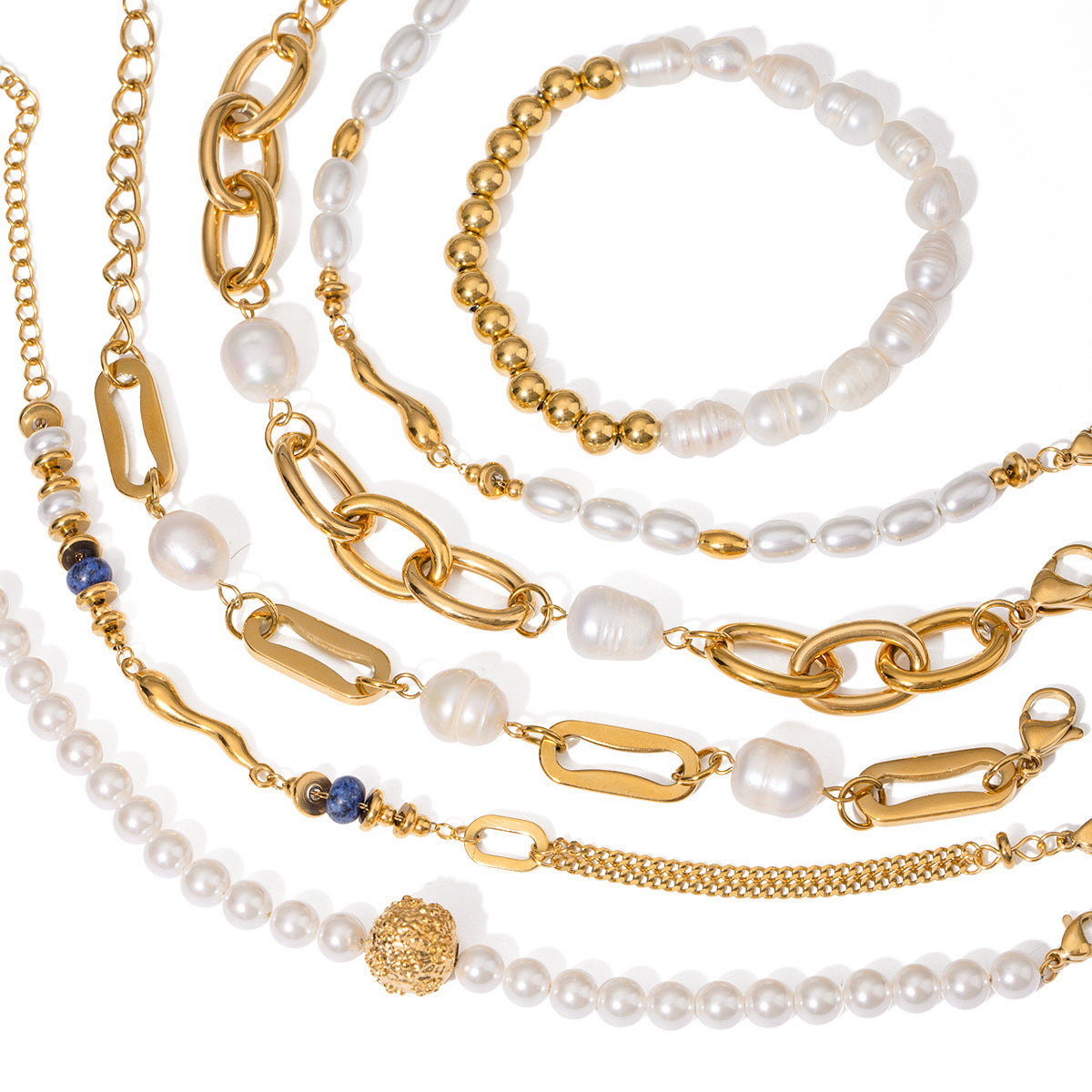 Sweet Geometric Round Pearl Plated Stainless Steel Bracelet for Women
