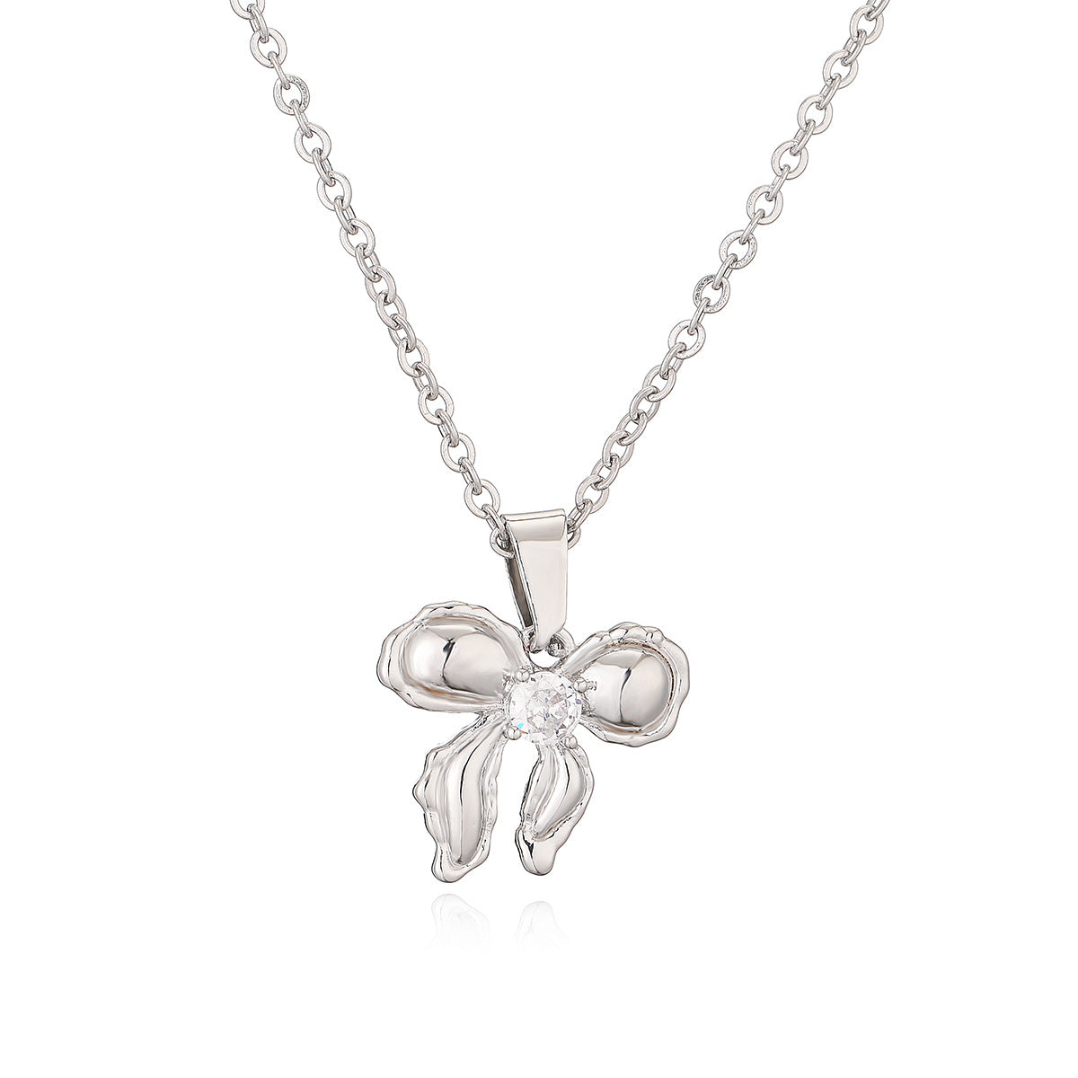 Minimalist Bowknot Pendant Necklace for Women in Copper with 18K Gold Plating and Zircon Accents