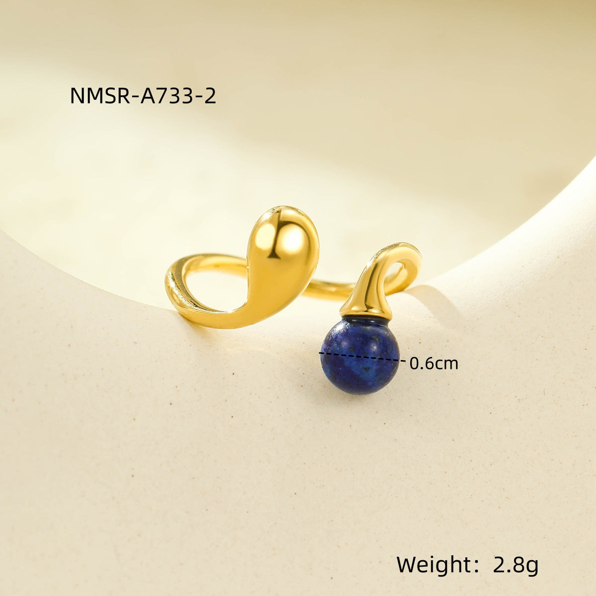 Anello Aperto Geometrico Minimalista in Acciaio Inossidabile con Intarsio in Pietra Naturale, Gioiello di Moda Ipoallergenico Placcato Oro 18K da Donna