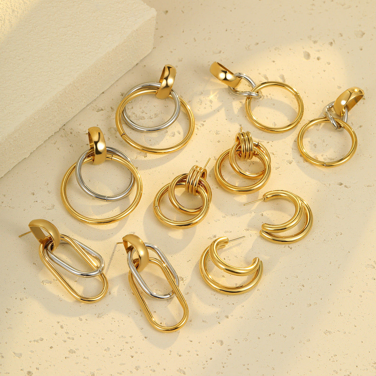 Geometric Stainless Steel Electroplated Fashion Earrings for Women with Circular Design