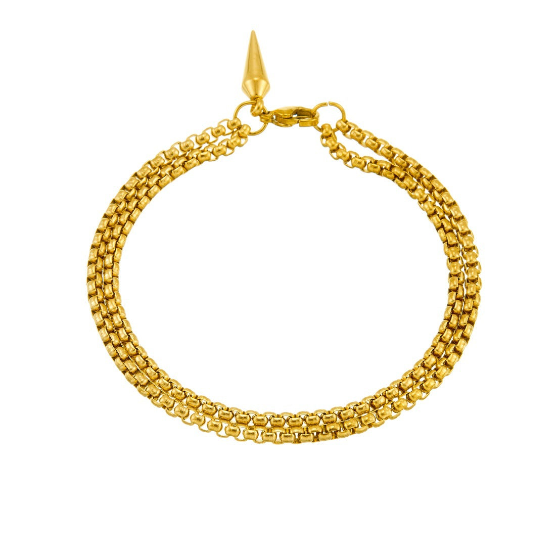 Minimalist Punk Gold Plated Stainless Steel Polka Dot Rivet Layered Bracelet for Women