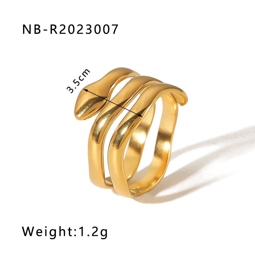 Anello geometrico in acciaio inossidabile a forma di serpente con placcatura in oro 18 carati da donna