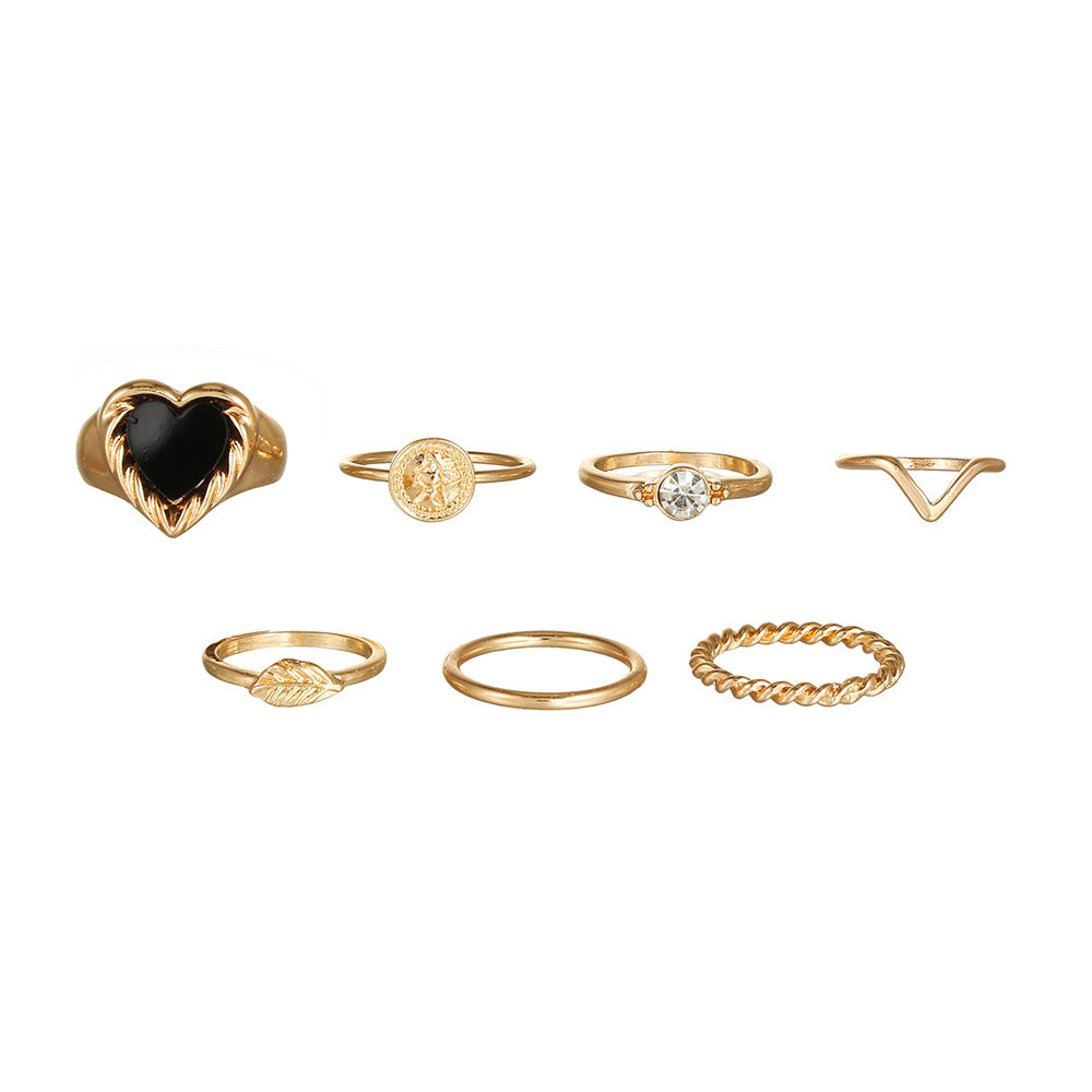 Luxury Casual Geometric Heart Alloy Ring with Drip Oil Rhinestone and Crystal Inlay for Women