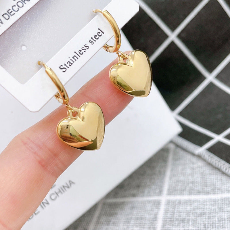 Minimalist Three-Dimensional Heart-Shaped Stainless Steel Earrings with Plated Finish for Women
