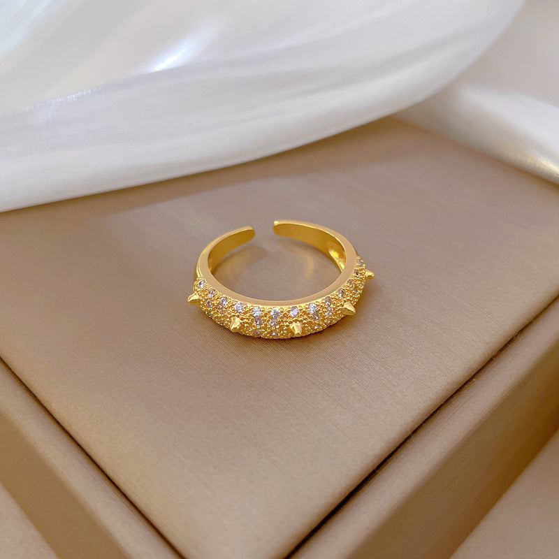 Minimalist Crown-Shaped Brass Ring with Gold Plating for Women