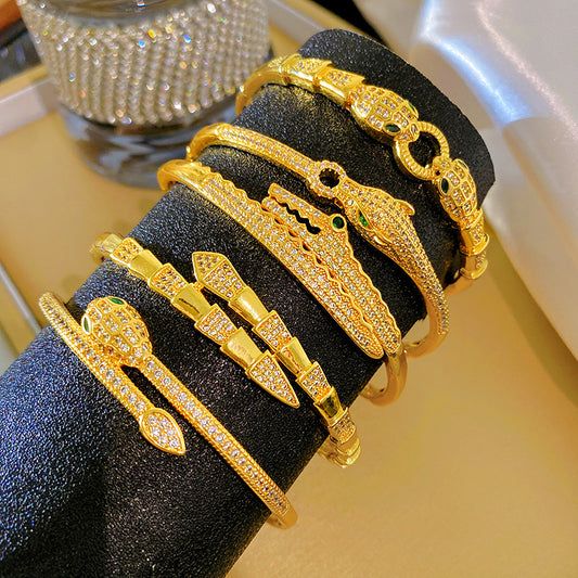 Vintage Snake Shape Cubic Zirconia Inlaid Titanium Steel Plated Snake Chain Bracelet