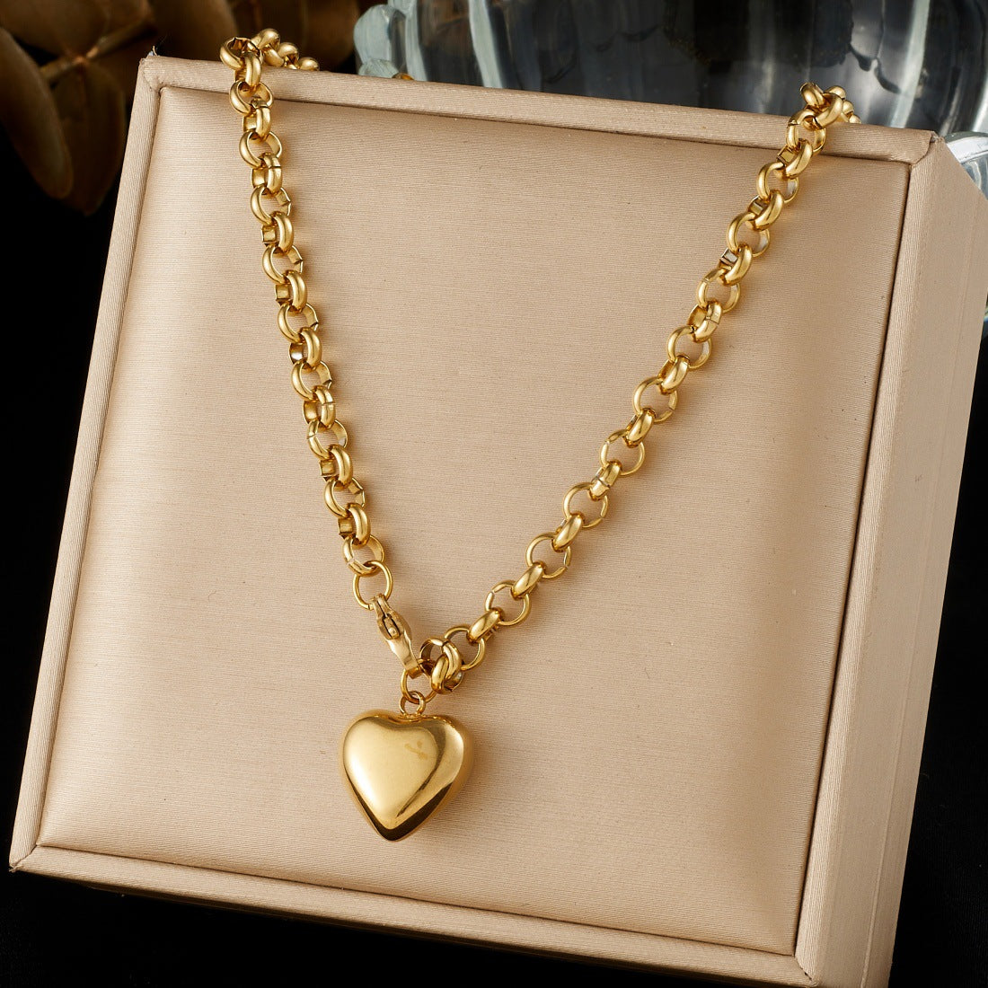 Minimalist Punk Gold Plated Stainless Steel Heart Pendant Cable Chain Necklace