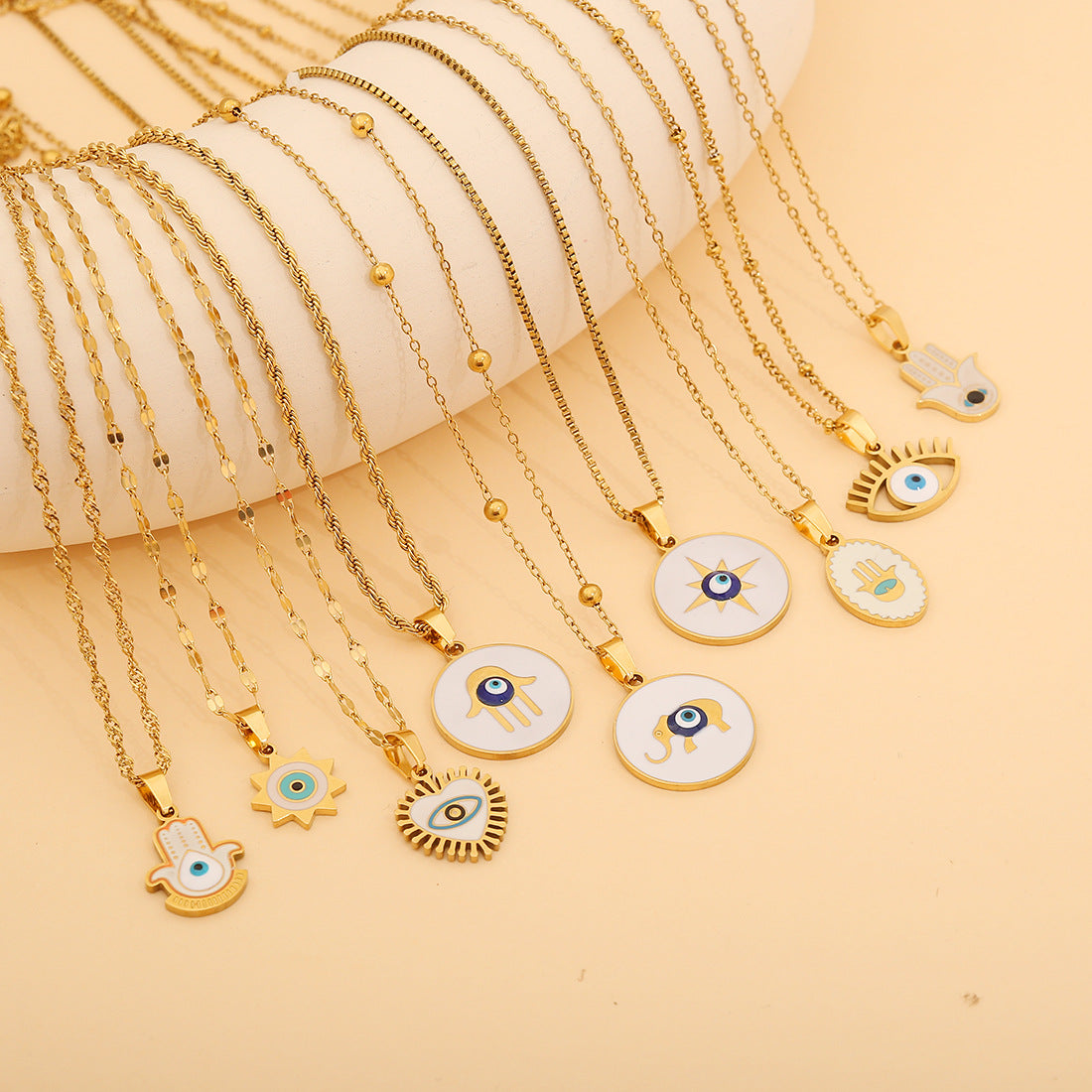 Collana Personalizzata in Acciaio Inossidabile con Smalto Geometrico a Occhio