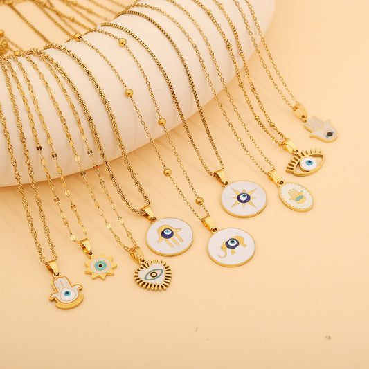 Collana Personalizzata in Acciaio Inossidabile con Smalto Geometrico a Occhio