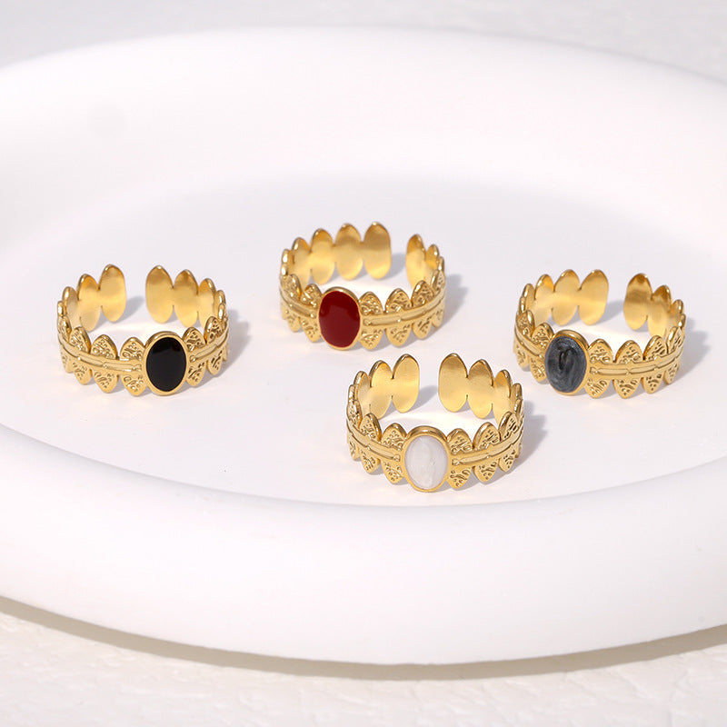 Anello regolabile geometrico vintage francese in acciaio inossidabile con placcatura in oro 18 carati da donna