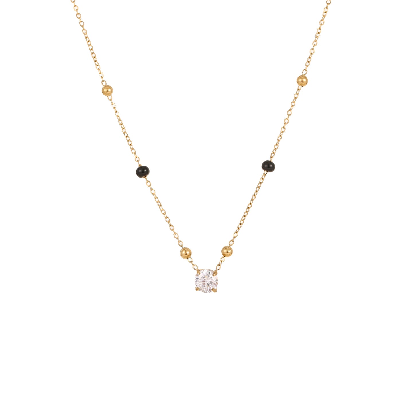Collana geometrica in acciaio inossidabile con intarsio in zircone placcato per donna, catena alla clavicola alla moda