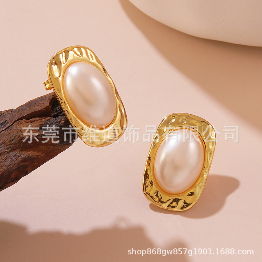 Sweet Streetwear Hammered Stainless Steel Floral Leaf Geometric Earrings for Women
