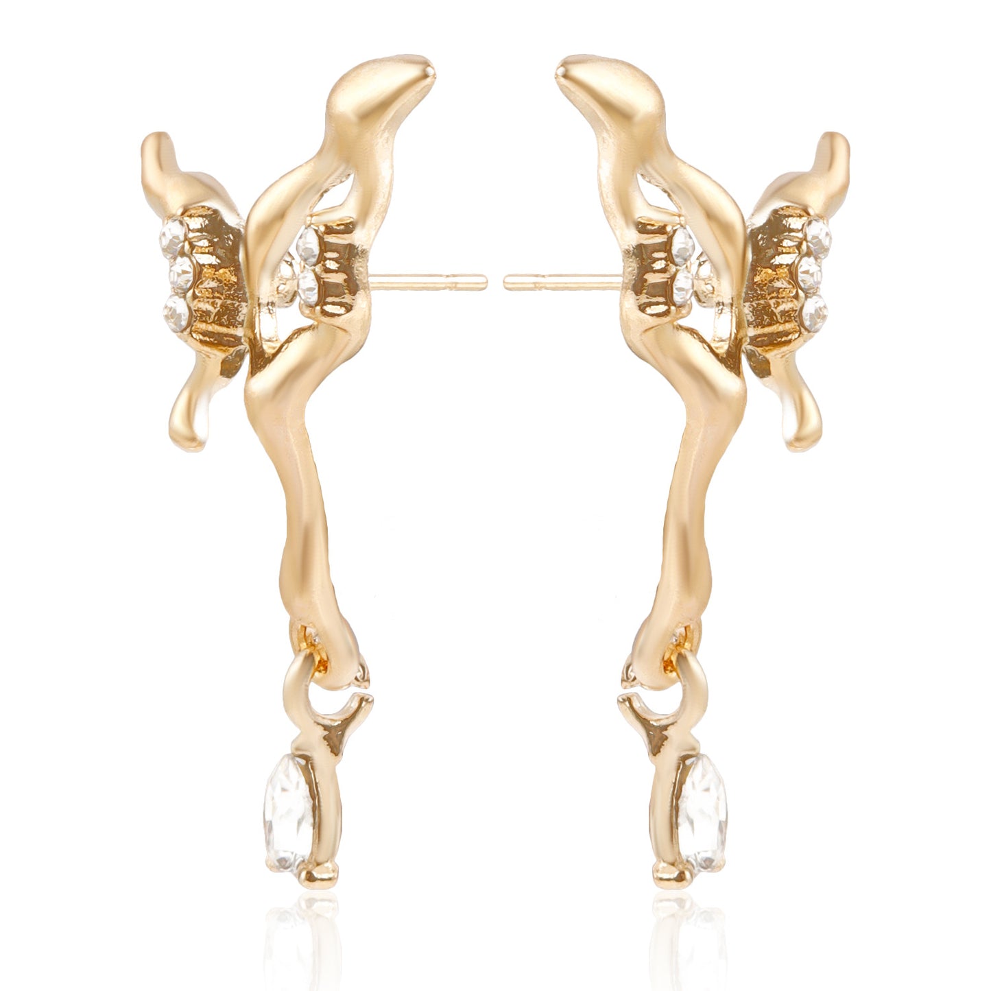 Orecchini a perno da donna a forma di farfalla in lega minimalista con finitura placcata