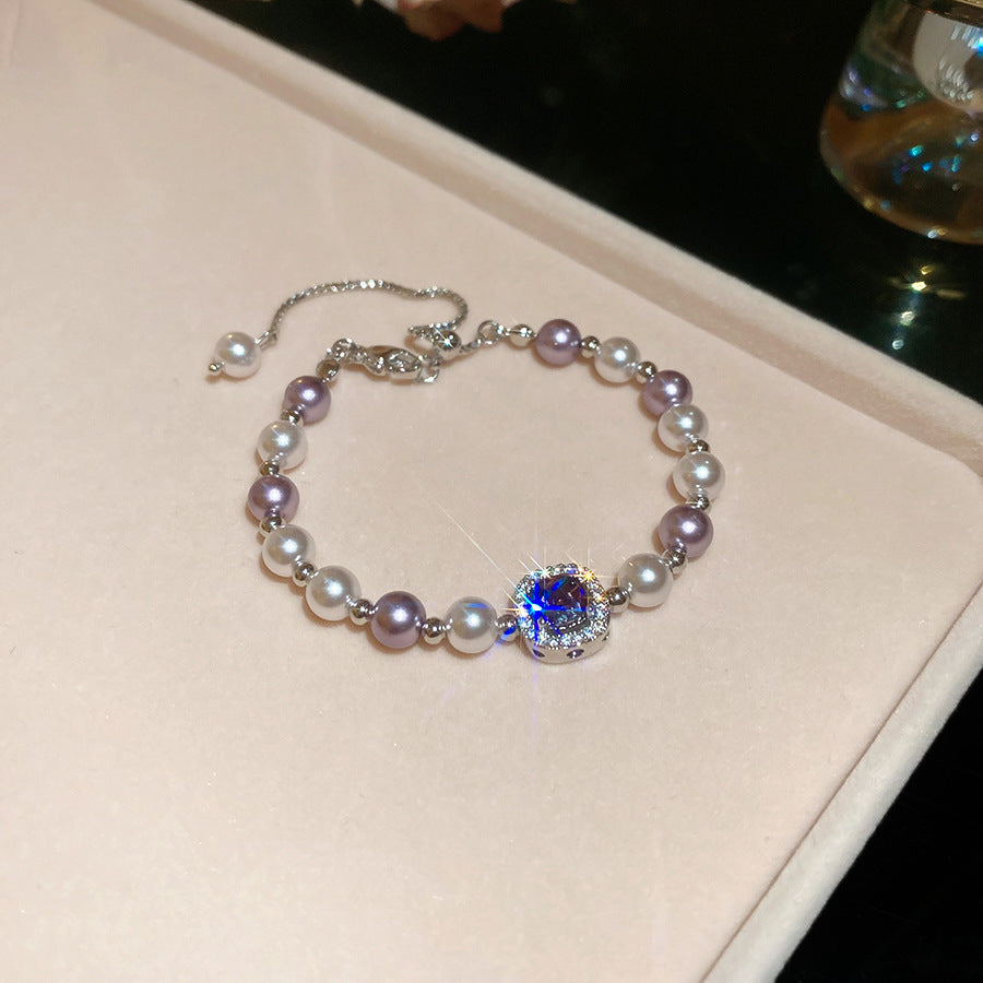 Vintage Luxury Geometric Cubic Zirconia Inlaid Pearl Bracelet for Women