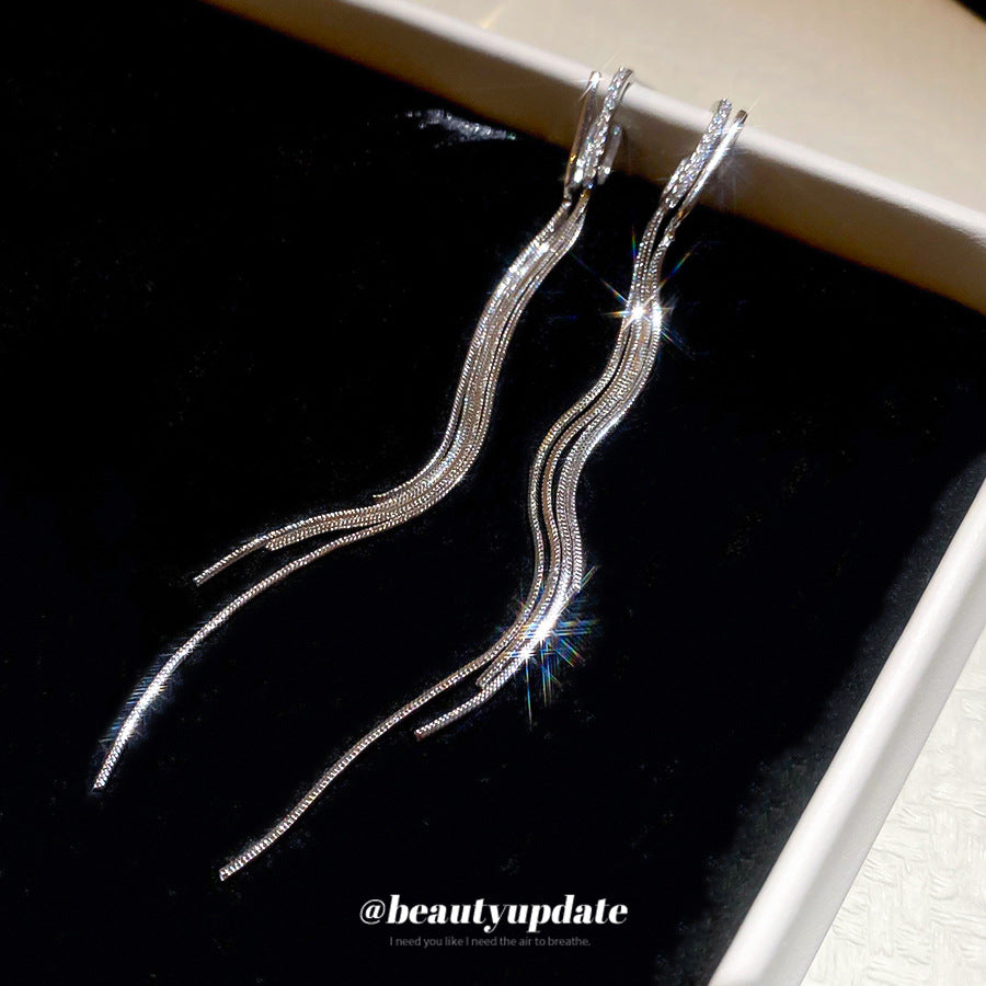 Orecchini Pendenti Geometrici Minimalisti con Zirconi Intarsiati in Rame e Acciaio Inossidabile da Donna