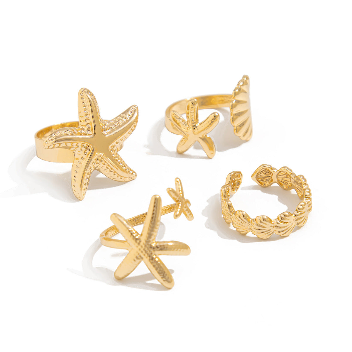 Anello da donna alla moda a forma di stella in lega di zinco con finitura galvanizzata e motivo a conchiglia