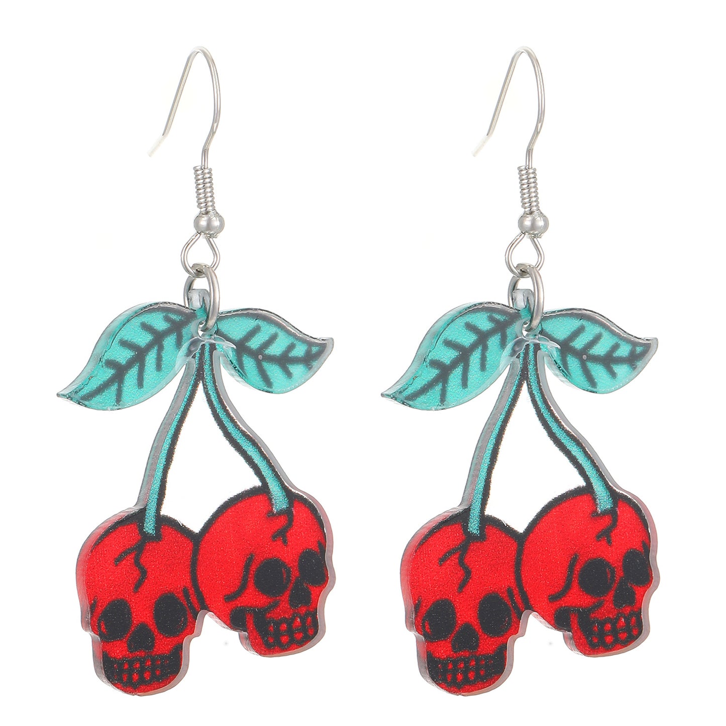 Pendientes acrílicos de dibujos animados de calavera de cereza de Halloween y rana solitaria para mujer con postes de oro de 14 quilates