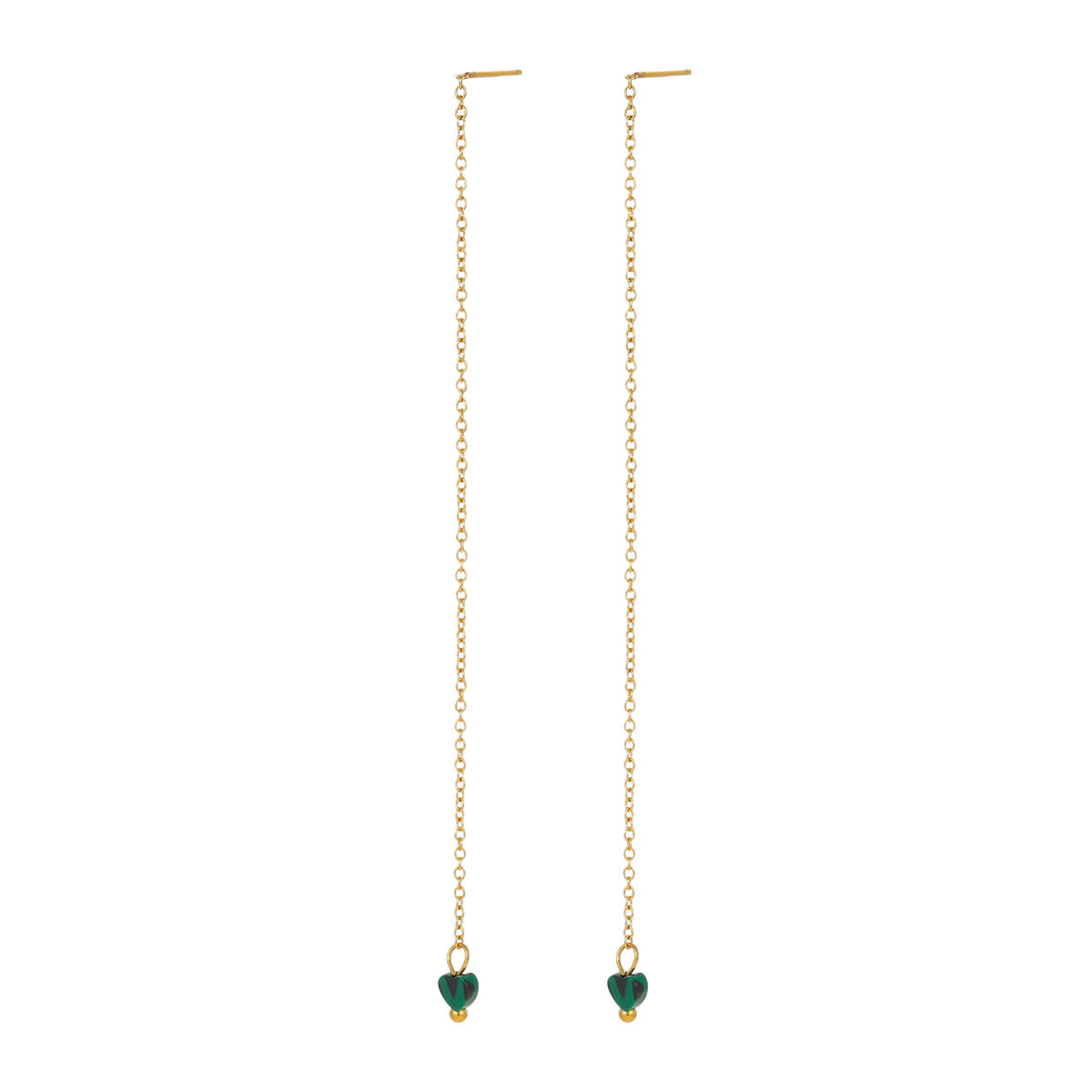 Minimalist Geometric Malachite Heart Stainless Steel Long Dangle Earrings with 18K Gold Plating