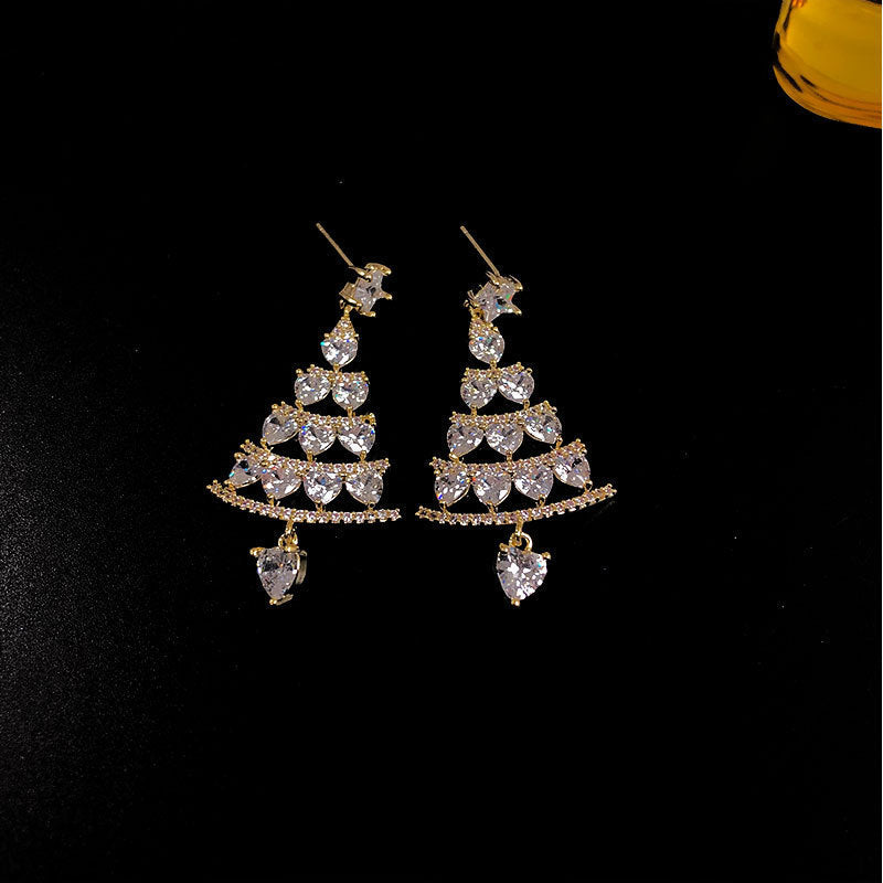 Pendientes de estrella navideña para mujer con detalles de pedrería, aretes geométricos de aleación, acabado galvanizado, joyas festivas navideñas