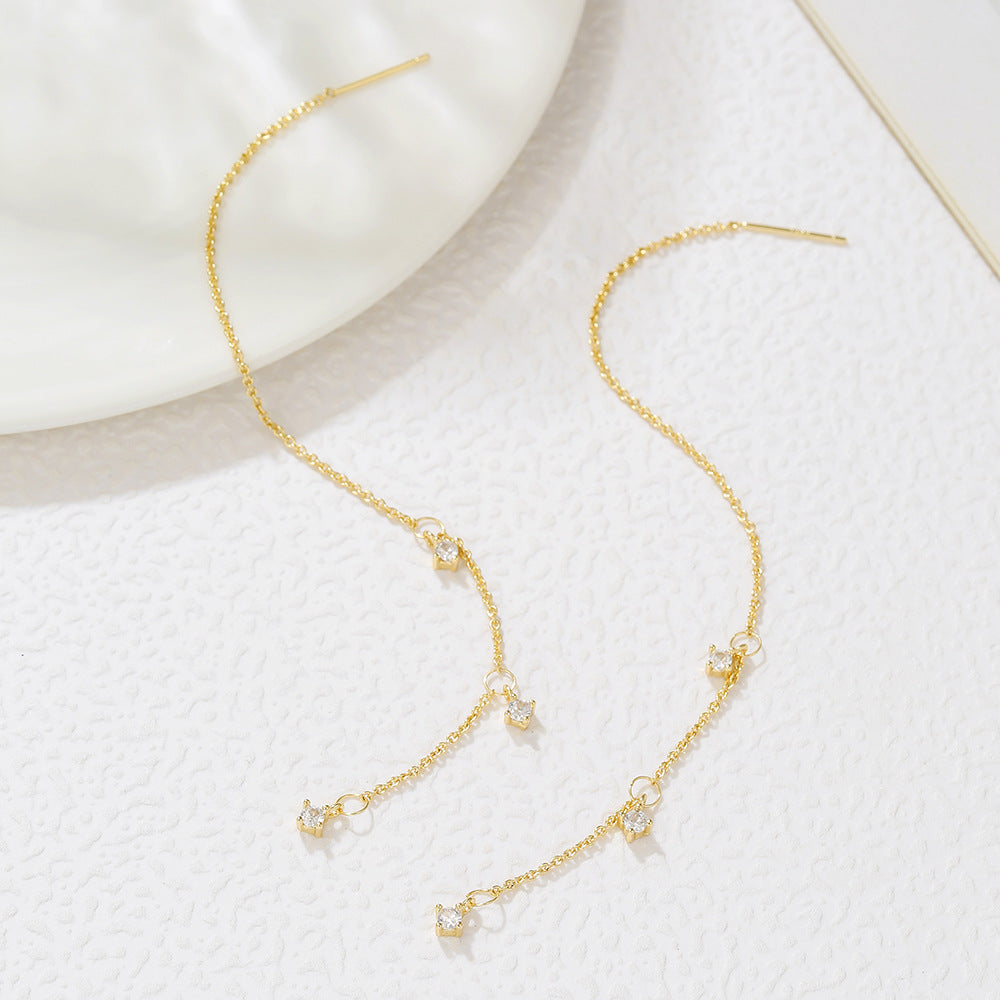 Luxury Gold Plated Brass Geometric Round Cubic Zirconia Long Tassel Drop Earrings for Women