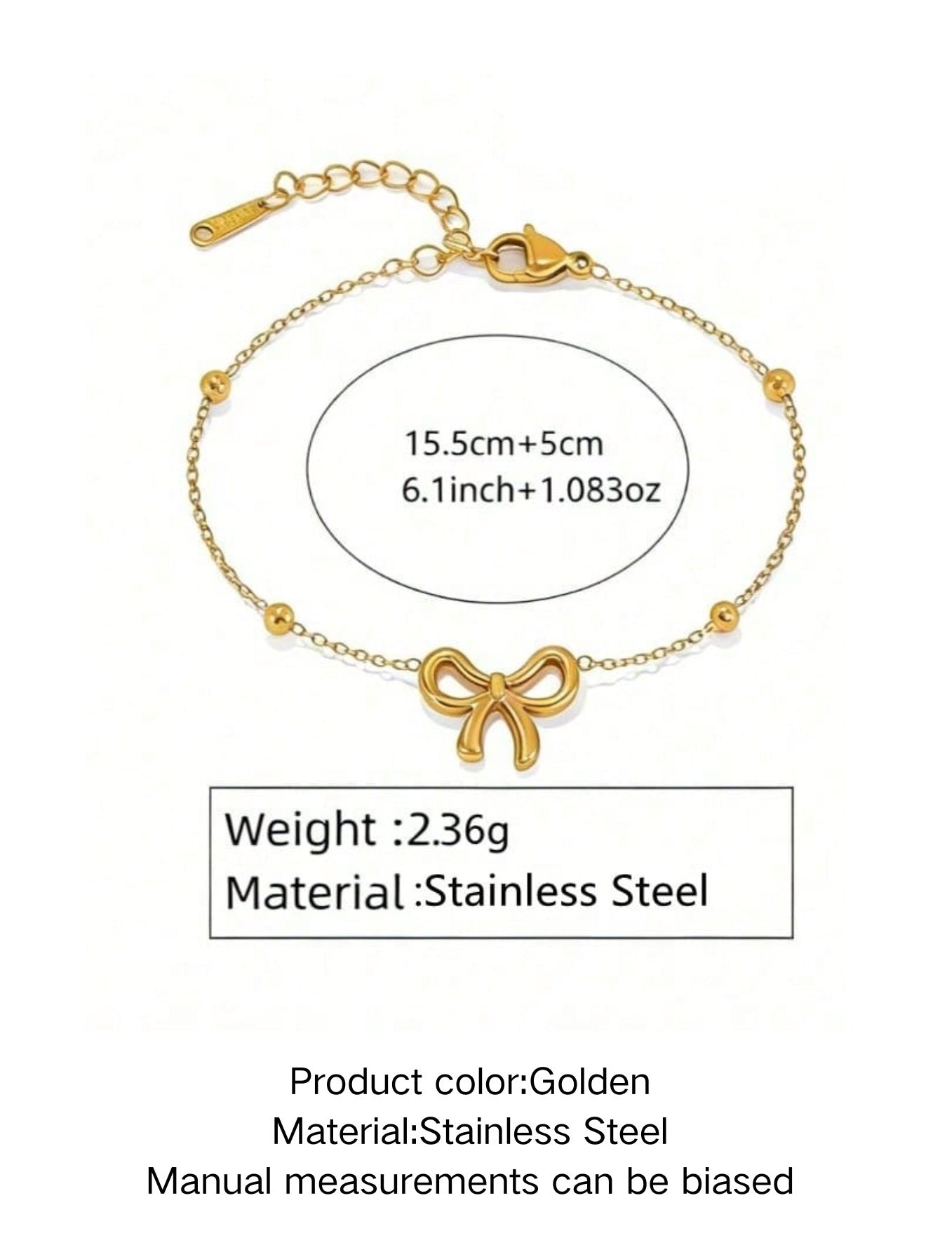 Elegante Set Collana Bracciale Orecchini in Acciaio Inox Placcato Oro 18K a Fiocco