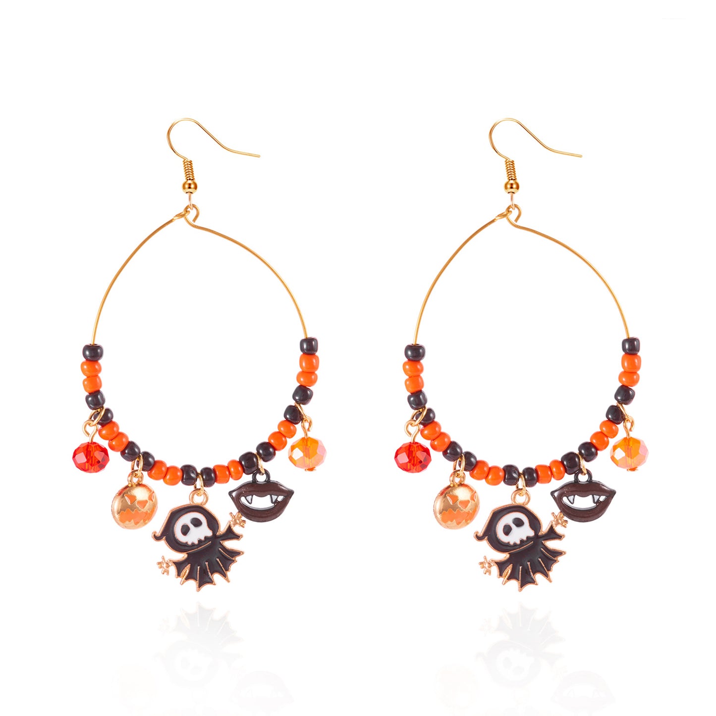 Pendientes de Halloween bonitos y divertidos con diseño de calabaza, fantasma, araña, murciélago y gato en forma geométrica, de aleación galvanizada para mujer