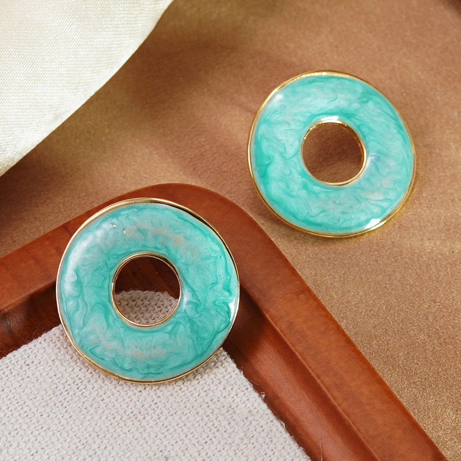 Elegant Drip Oil Round Geometric Stainless Steel Hoop Earrings for Women