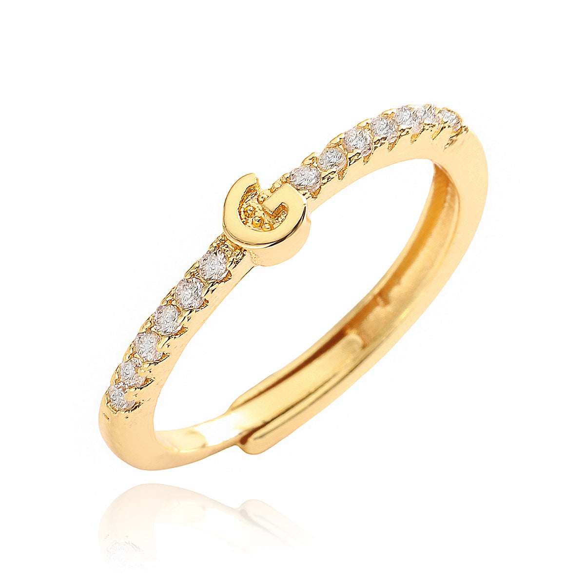 Anello in Rame Geometria Minimalista con Placcatura in Oro 18K e Zirconia Cubica, Design Regolabile a Lettera per Donna