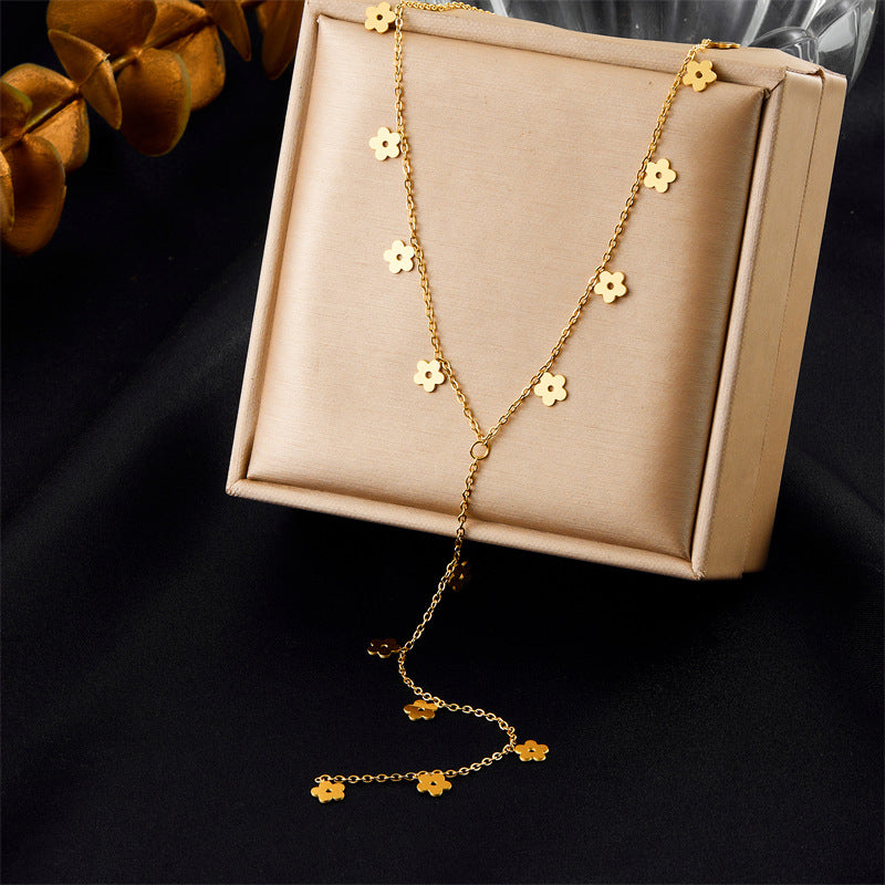 Minimalist Gold Plated Stainless Steel Heart Floral Butterfly Y-Chain Necklace for Women